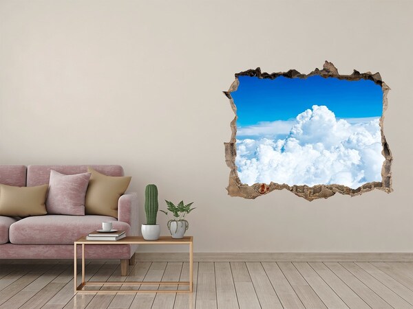 Zelfklevende muursticker 3D gat De hemel is vol wolken.