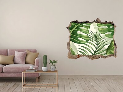 Wandsticker 3D doorkijk Groene jungle achter de muur