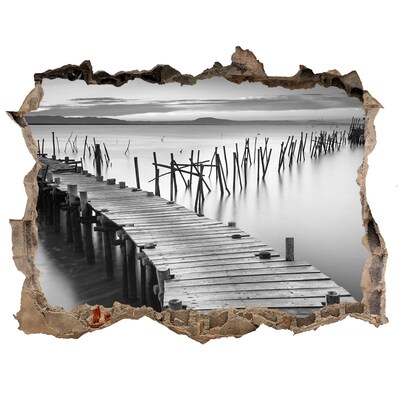 Zelfklevende 3D wandsticker illusie Pier in een mistige omgeving