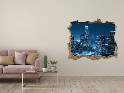 Zelfklevende muursticker 3D gat Nachtzicht op Los Angeles