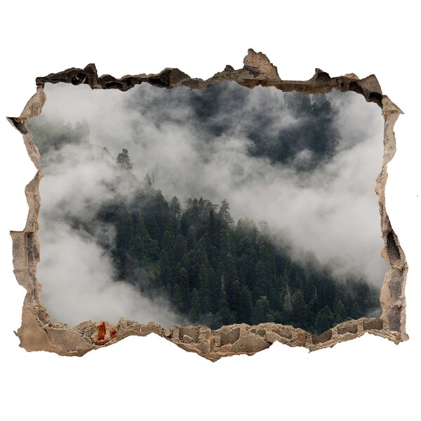 Wandsticker 3D doorkijk Groene vallei in de wolken