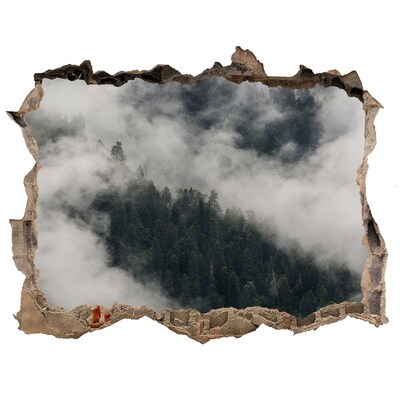 Wandsticker 3D doorkijk Groene vallei in de wolken