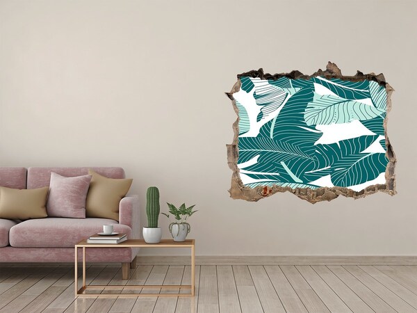 Zelfklevende muursticker 3D gat Een tropische oase in een vervallen muur.