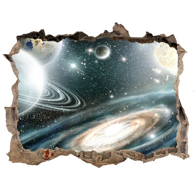 Wandsticker 3D gat met uitzicht Kosmische ruimte