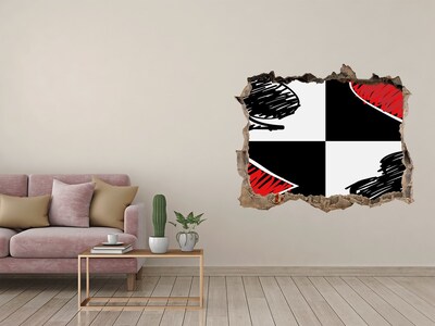 Wandsticker 3D gat met uitzicht Gebroken muur met rode accenten