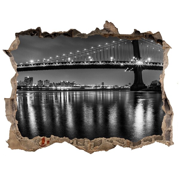 Wandsticker 3D doorkijk Manhattan Bridge 's nachts