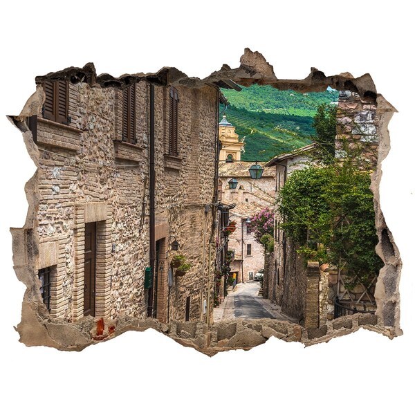 Wandsticker 3D gat met uitzicht Een charmant stadje in Toscane