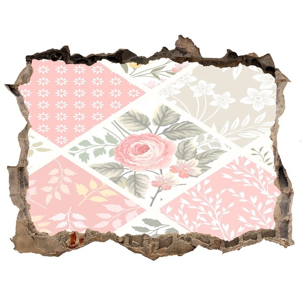 Zelfklevende muursticker 3D gat Bloemenpatroon op een betonnen achtergrond