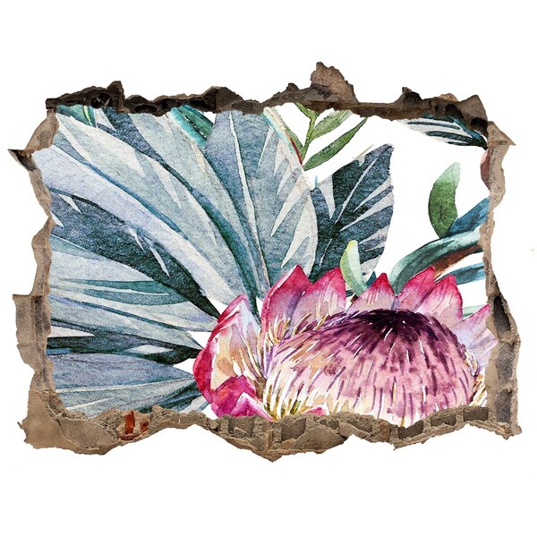 Wandsticker 3D doorkijk Een bloemenparadijs tussen de bladeren