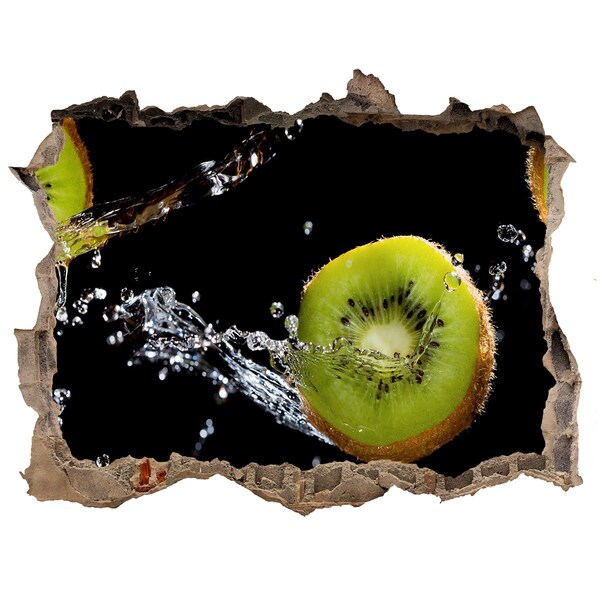 Wandsticker 3D gat met uitzicht Sappige kiwi in actie