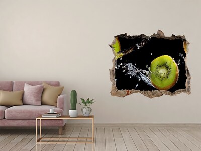 Wandsticker 3D gat met uitzicht Sappige kiwi in actie