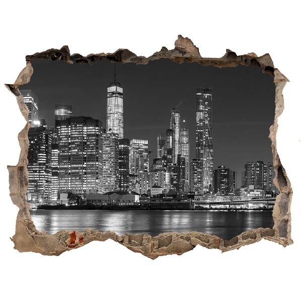 Wandsticker 3D doorkijk De skyline van New York 's nachts