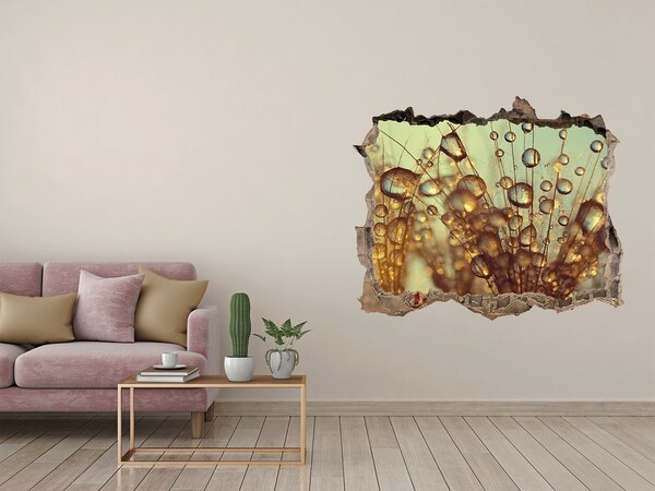 Wandsticker 3D doorkijk Druppels op delicate haartjes