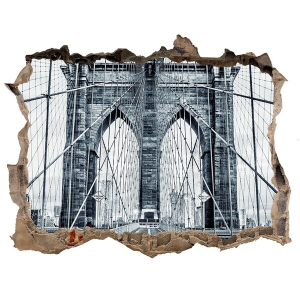 Wandsticker 3D doorkijk Brooklyn Bridge in zwart-wit