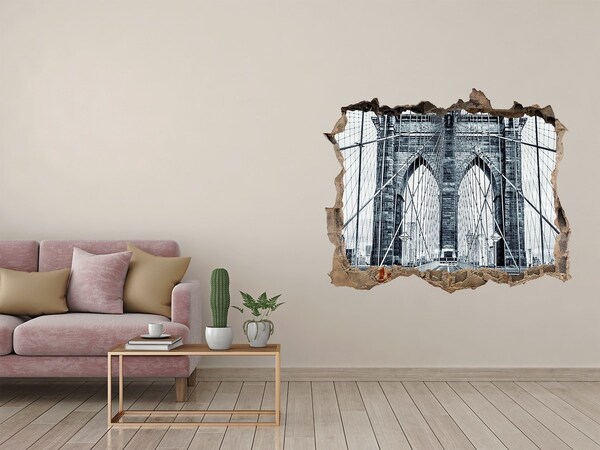 Wandsticker 3D doorkijk Brooklyn Bridge in zwart-wit