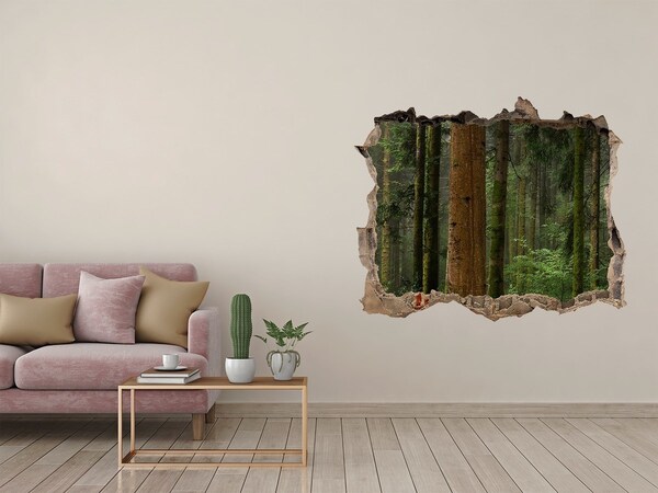 Zelfklevende 3D wandsticker illusie Groen bos in een gat in de muur