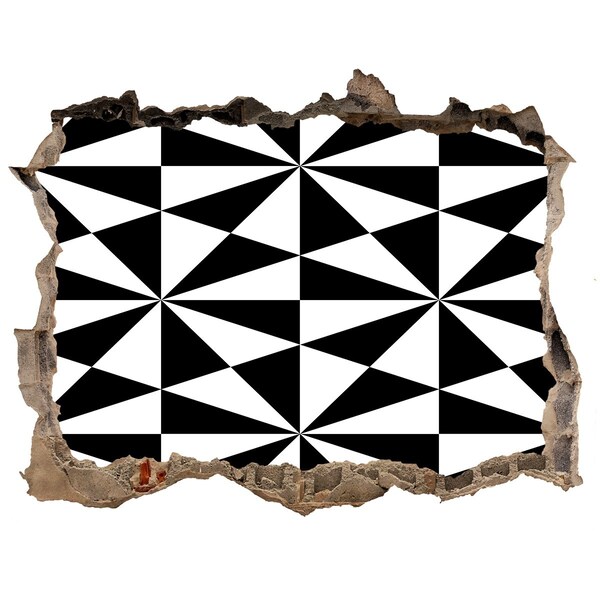 Wandsticker 3D gat met uitzicht Geometrische patronen in een gat in de muur