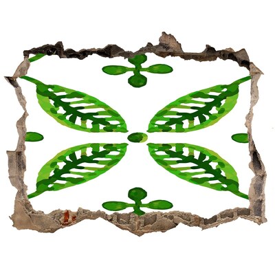 Zelfklevende muursticker 3D gat Groene plant in een gat in de muur