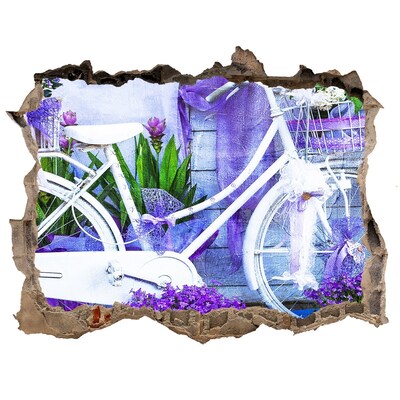 Zelfklevende 3D wandsticker illusie Een fiets in een tuin vol bloemen