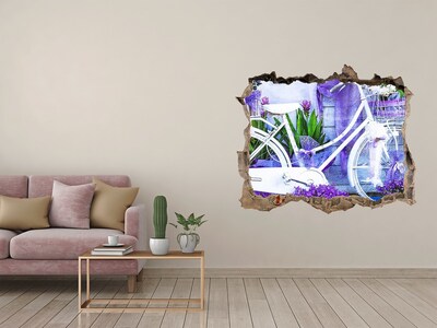 Zelfklevende 3D wandsticker illusie Een fiets in een tuin vol bloemen