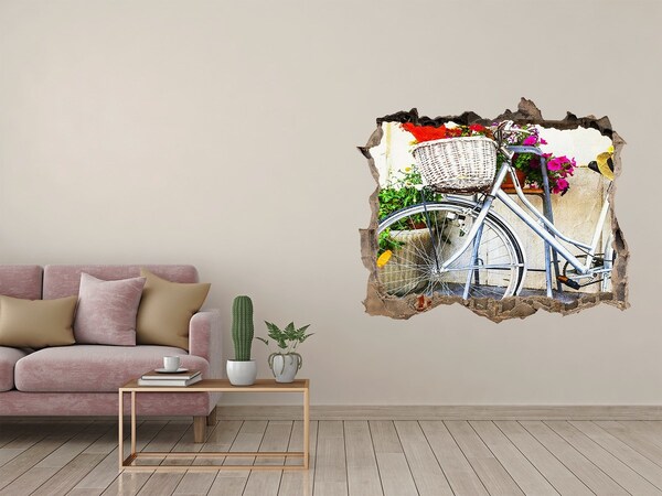 Zelfklevende muursticker 3D gat Een fiets in een bloemrijke omgeving.