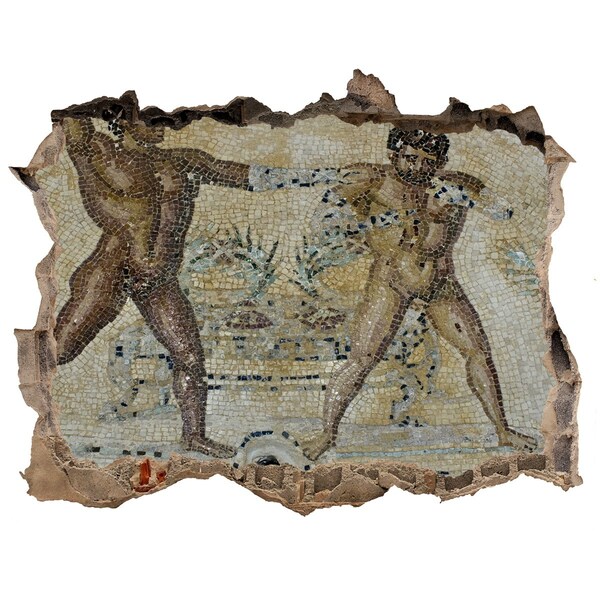 Wandsticker 3D gat met uitzicht Oude gladiatorengevechten