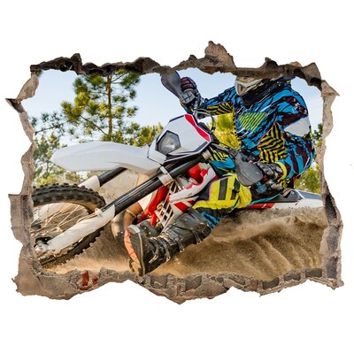 Zelfklevende 3D wandsticker illusie Motocross in actie
