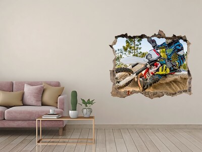 Zelfklevende 3D wandsticker illusie Motocross in actie