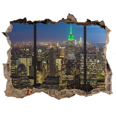 Zelfklevende muursticker 3D gat New York 's nachts