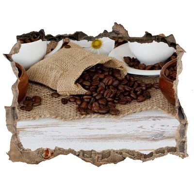 Wandsticker 3D gat met uitzicht Koffie in een natuurlijke omgeving