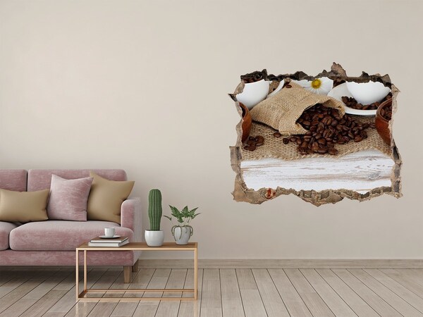 Wandsticker 3D gat met uitzicht Koffie in een natuurlijke omgeving