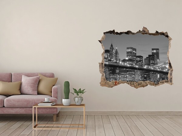 Wandsticker 3D doorkijk De skyline van New York 's nachts