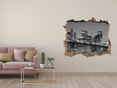 Wandsticker 3D doorkijk De skyline van New York 's nachts