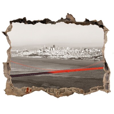 Wandsticker 3D doorkijk Uitzicht op San Francisco met de Golden Gate Bridge.