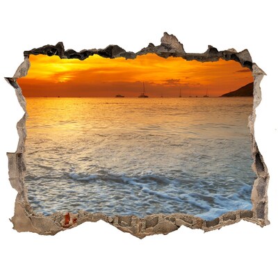 Zelfklevende 3D wandsticker illusie Zonsondergang boven de zee