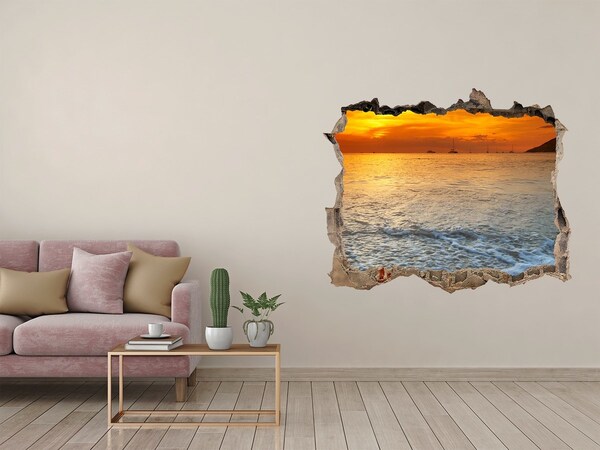 Zelfklevende 3D wandsticker illusie Zonsondergang boven de zee