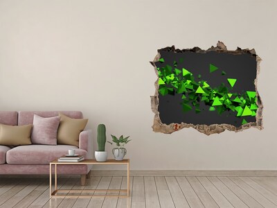 Zelfklevende 3D wandsticker illusie Groene geometrie in een gat in de muur