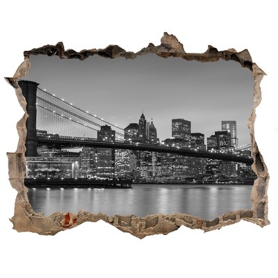 Zelfklevende muursticker 3D gat Een zwart-witbeeld van de stad.