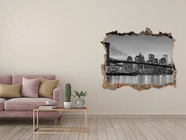 Zelfklevende muursticker 3D gat Een zwart-witbeeld van de stad.