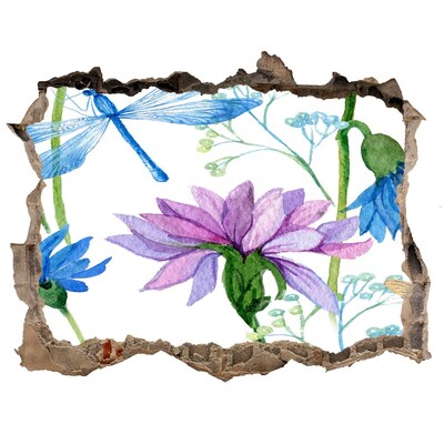 Wandsticker 3D doorkijk Hole in the Wall Bloemenmuurschildering