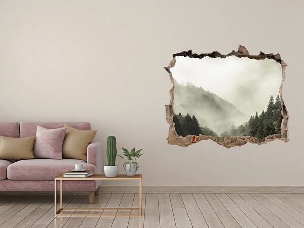 Zelfklevende 3D wandsticker illusie Berglandschap in de wolken