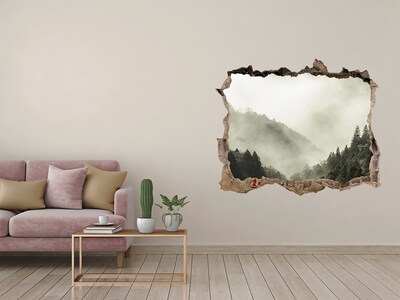 Zelfklevende 3D wandsticker illusie Berglandschap in de wolken