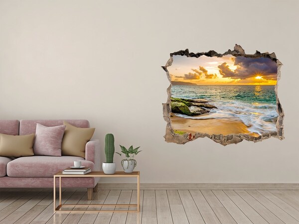 Zelfklevende muursticker 3D gat Zonsondergang boven de zee