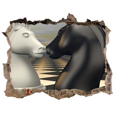 Zelfklevende muursticker 3D gat Schaakconfrontatie