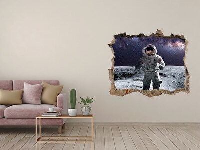 Zelfklevende 3D wandsticker illusie Astronaut op de maan