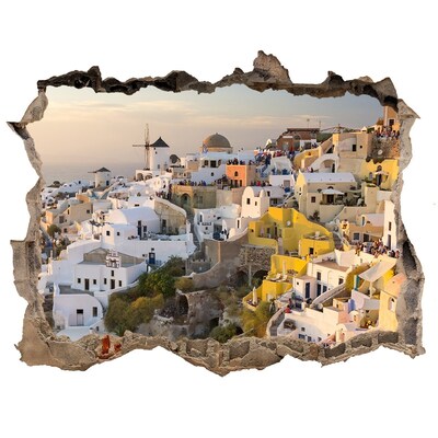Wandsticker 3D gat met uitzicht Santorini in Griekenland