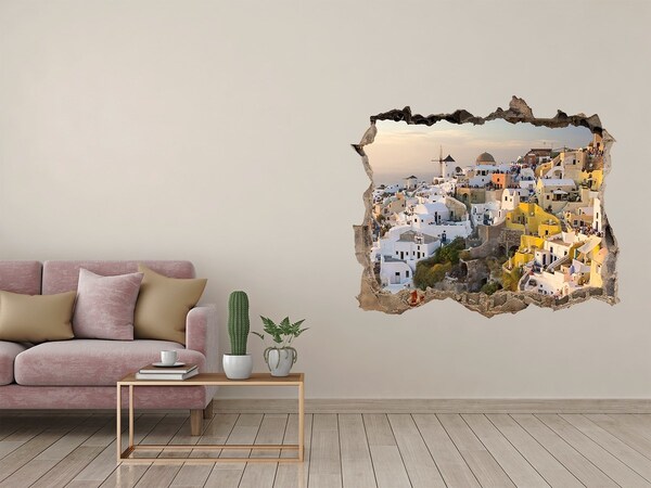 Wandsticker 3D gat met uitzicht Santorini in Griekenland