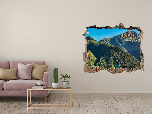 Zelfklevende 3D wandsticker illusie Berglandschap met een vallei