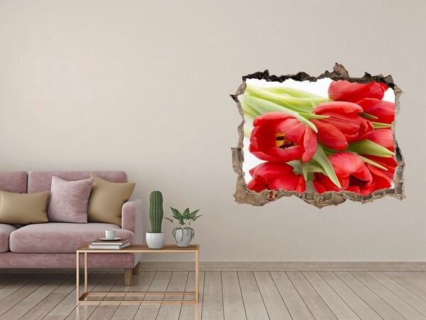 Zelfklevende 3D wandsticker illusie Tulpen in een gebroken muur