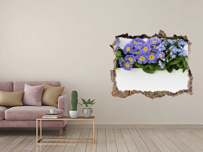 Wandsticker 3D gat met uitzicht Bloemen in een gat in de muur